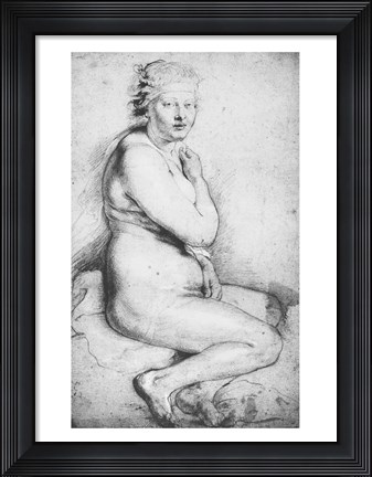 Framed Young nude woman seated Print