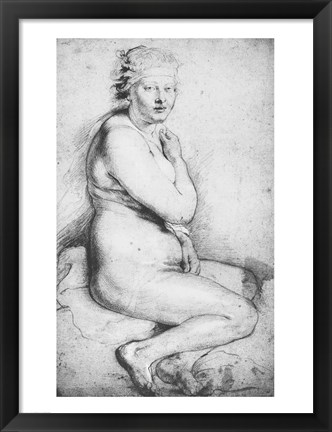 Framed Young nude woman seated Print