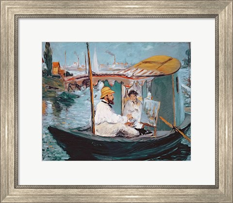 Framed Monet in his Floating Studio, 1874 Print