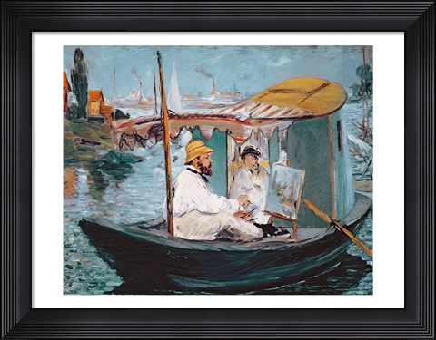 Framed Monet in his Floating Studio, 1874 Print