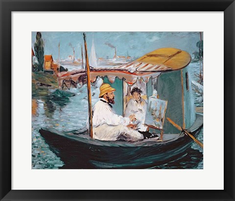 Framed Monet in his Floating Studio, 1874 Print