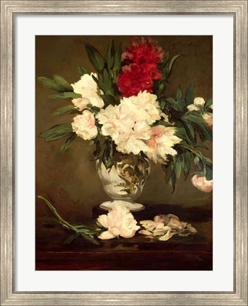 Framed Vase of Peonies on a Small Pedestal, 1864 Print
