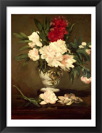 Framed Vase of Peonies on a Small Pedestal, 1864 Print