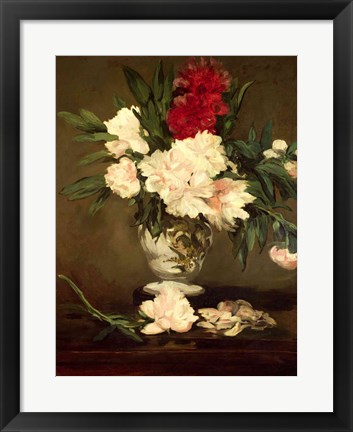 Framed Vase of Peonies on a Small Pedestal, 1864 Print