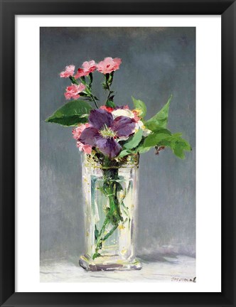 Framed Pinks and Clematis in a Crystal Vase, c.1882 Print