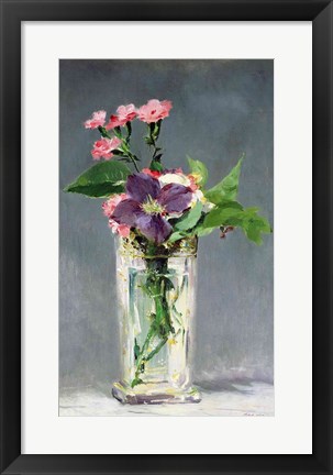 Framed Pinks and Clematis in a Crystal Vase, c.1882 Print