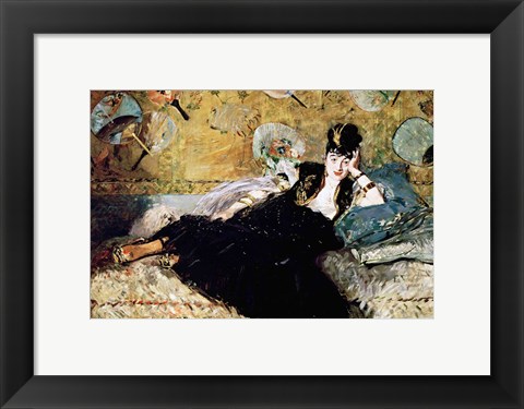 Framed Lady with Fans Print