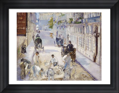 Framed Rue Mosnier with Workmen, 1878 Print