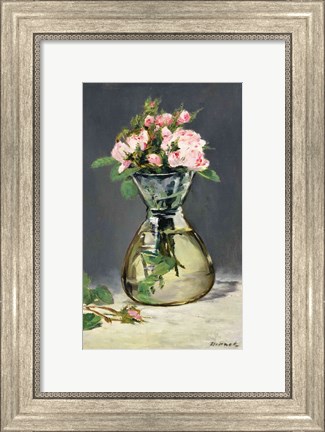 Framed Moss Roses in a Vase, 1882 Print