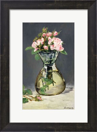 Framed Moss Roses in a Vase, 1882 Print
