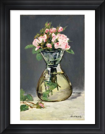 Framed Moss Roses in a Vase, 1882 Print