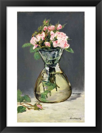 Framed Moss Roses in a Vase, 1882 Print