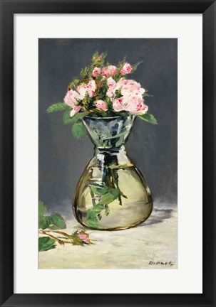 Framed Moss Roses in a Vase, 1882 Print