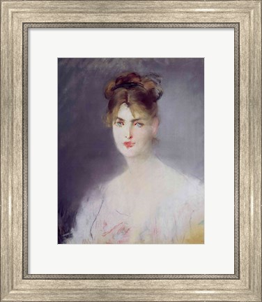 Framed Portrait of a Young Woman with Blonde Hair and Blue Eyes, 1878 Print