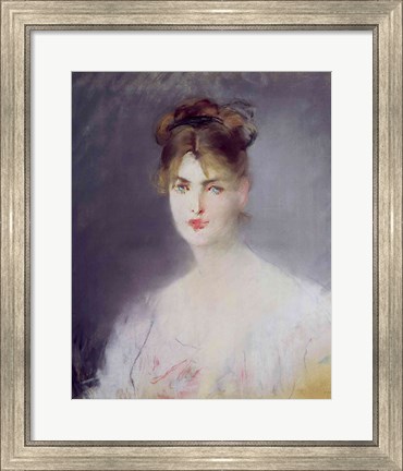 Framed Portrait of a Young Woman with Blonde Hair and Blue Eyes, 1878 Print