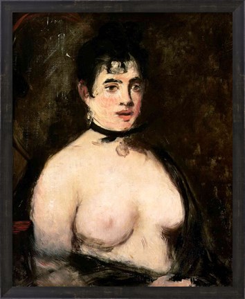 Framed Brunette with bare breasts Print