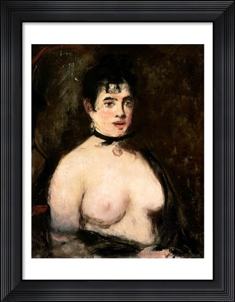 Framed Brunette with bare breasts Print