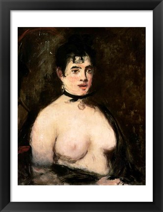 Framed Brunette with bare breasts Print