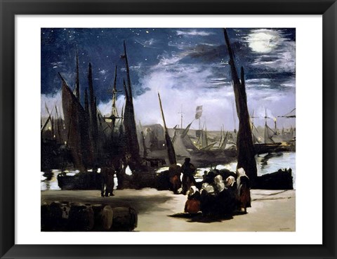 Framed Moonlight on Boulogne Harbour, 1868 Print