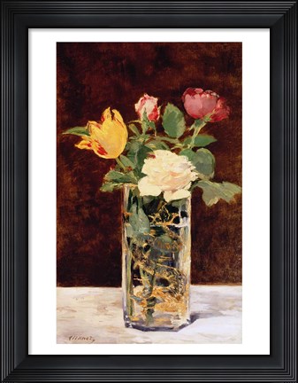 Framed Roses and Tulips in a Vase, 1883 Print