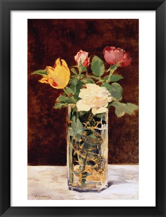 Framed Roses and Tulips in a Vase, 1883 Print