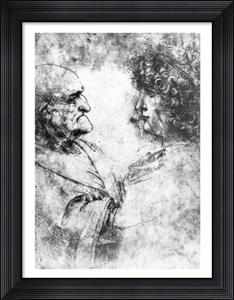 Framed Study of a &#39;nutcracker&#39; man and beautiful youth, c.1500 Print