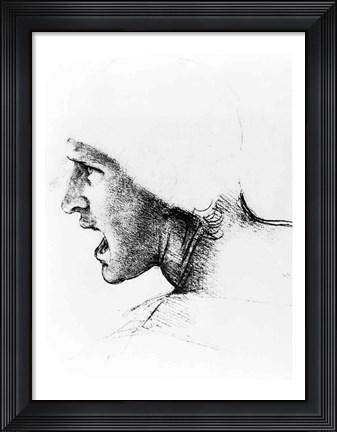 Framed Study for the head of a soldier in &#39;The Battle of Anghiari&#39; Print