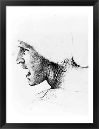 Framed Study for the head of a soldier in &#39;The Battle of Anghiari&#39; Print