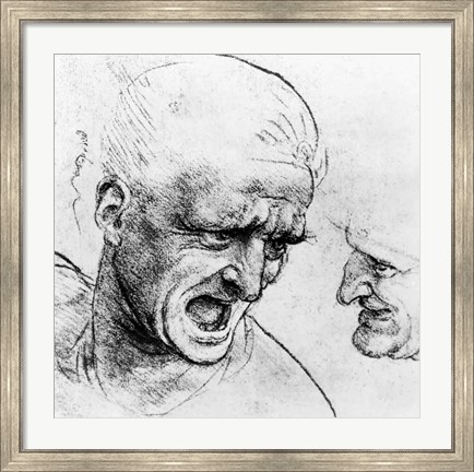 Framed Studies for the heads of two soldiers in &#39;The Battle of Anghiari Print