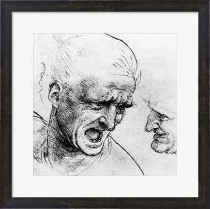 Framed Studies for the heads of two soldiers in &#39;The Battle of Anghiari Print