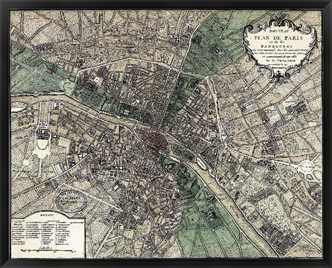 Framed Plan de Paris - green Print