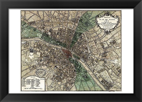 Framed Plan de Paris - green Print