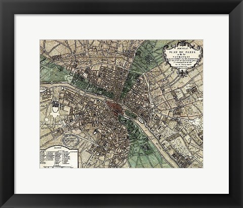 Framed Plan de Paris - green Print