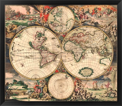 Framed World Map 1689 Print