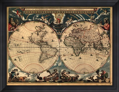 Framed World Map 1664 Print