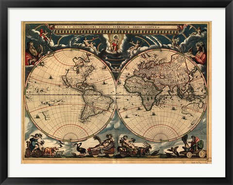 Framed World Map 1664 Print