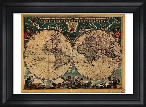 Framed World Map 1664 Print