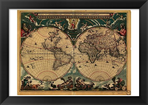 Framed World Map 1664 Print