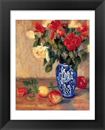 Framed Roses in a Mexican Vase Print