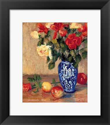 Framed Roses in a Mexican Vase Print