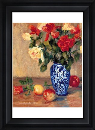 Framed Roses in a Mexican Vase Print