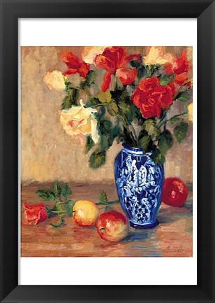 Framed Roses in a Mexican Vase Print