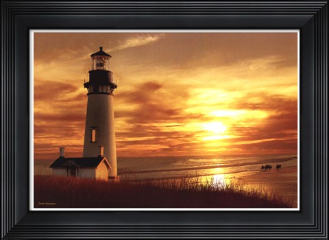 Framed Lighthouse at Sunset Print