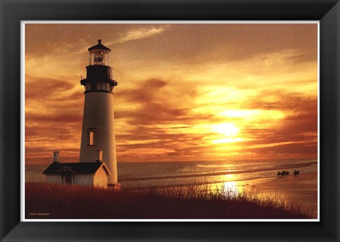 Framed Lighthouse at Sunset Print