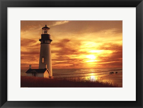 Framed Lighthouse at Sunset Print