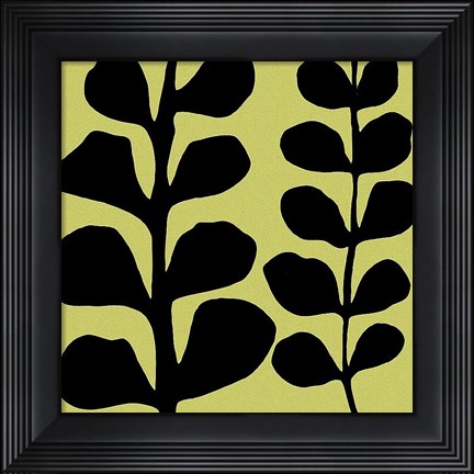 Framed Black Fern on Green Print