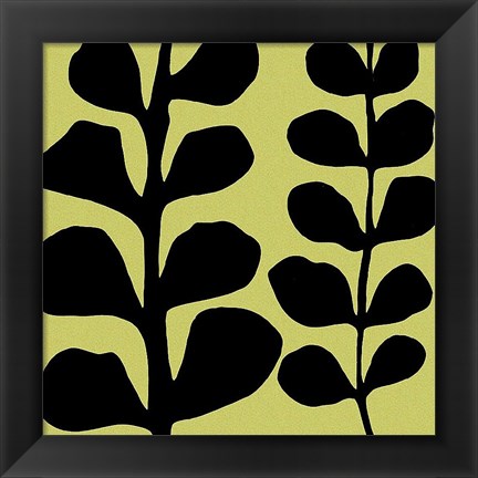 Framed Black Fern on Green Print