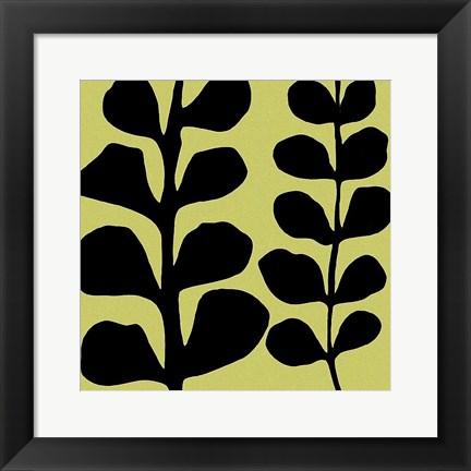 Framed Black Fern on Green Print