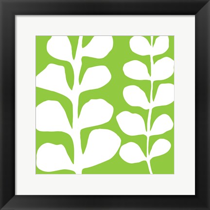 Framed White Fern on Green Print