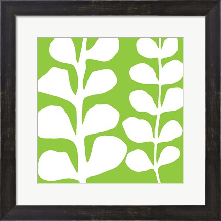 Framed White Fern on Green Print